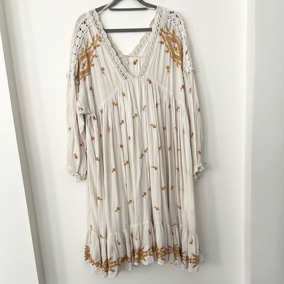 Free People Lavender Fields Midi Dress L (gold & cream) - Picture 2 of 7